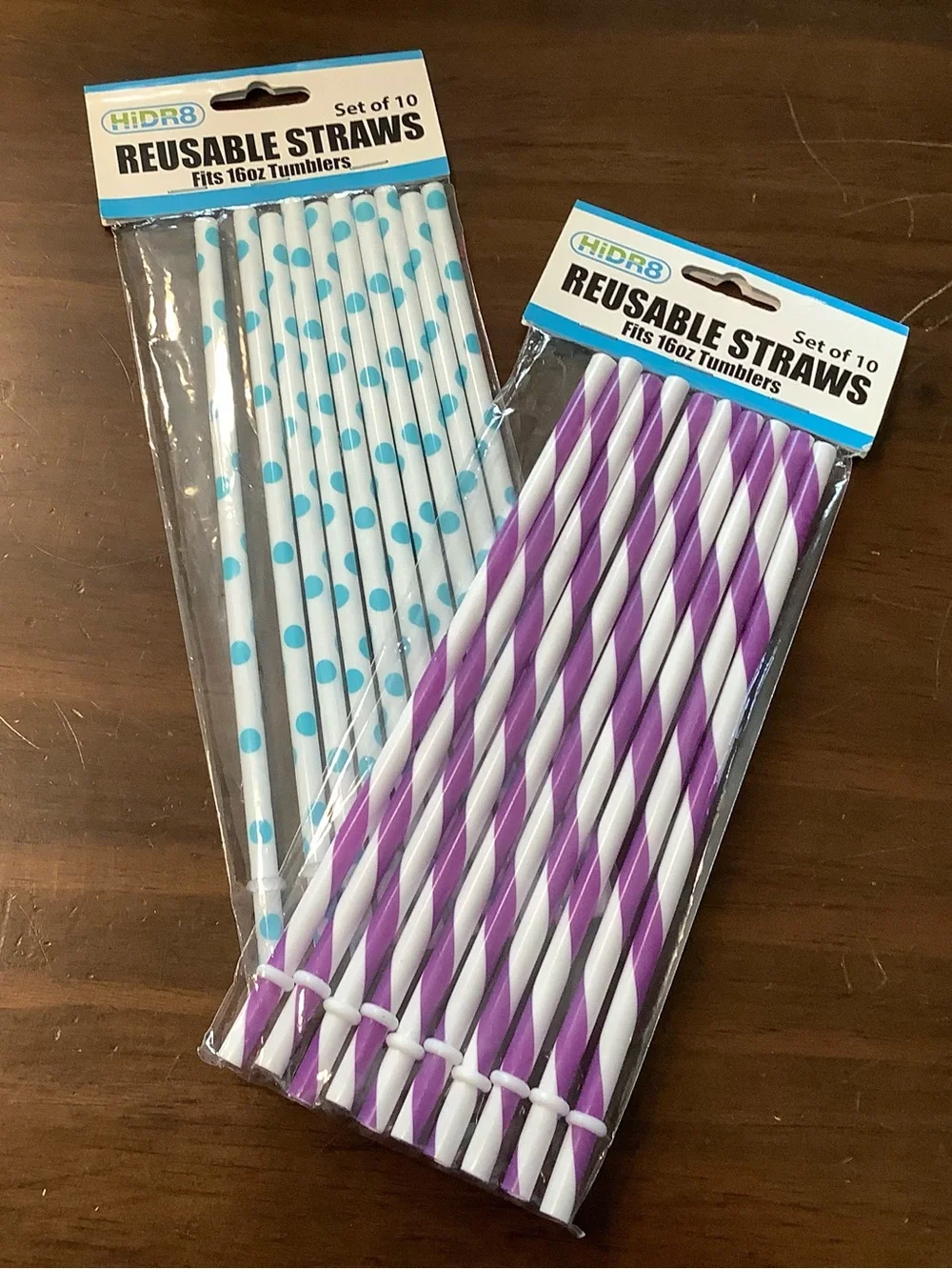 Reusable Party Straws - Blue Polka Dot & Purple Stripe (Set of 10 each)